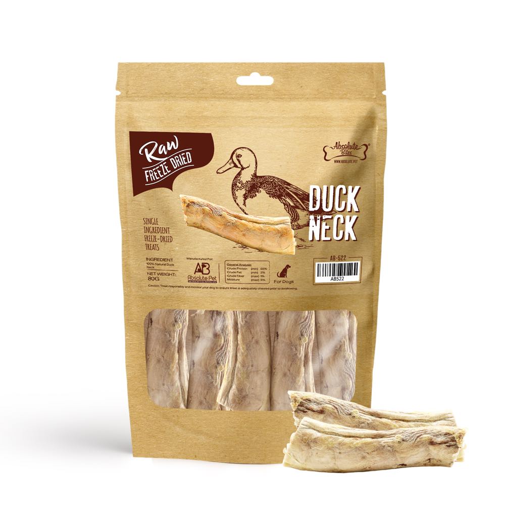 Absolute Bites Duck Neck Freeze Dried Raw Dog Treat 80g (Exp 5Nov25)