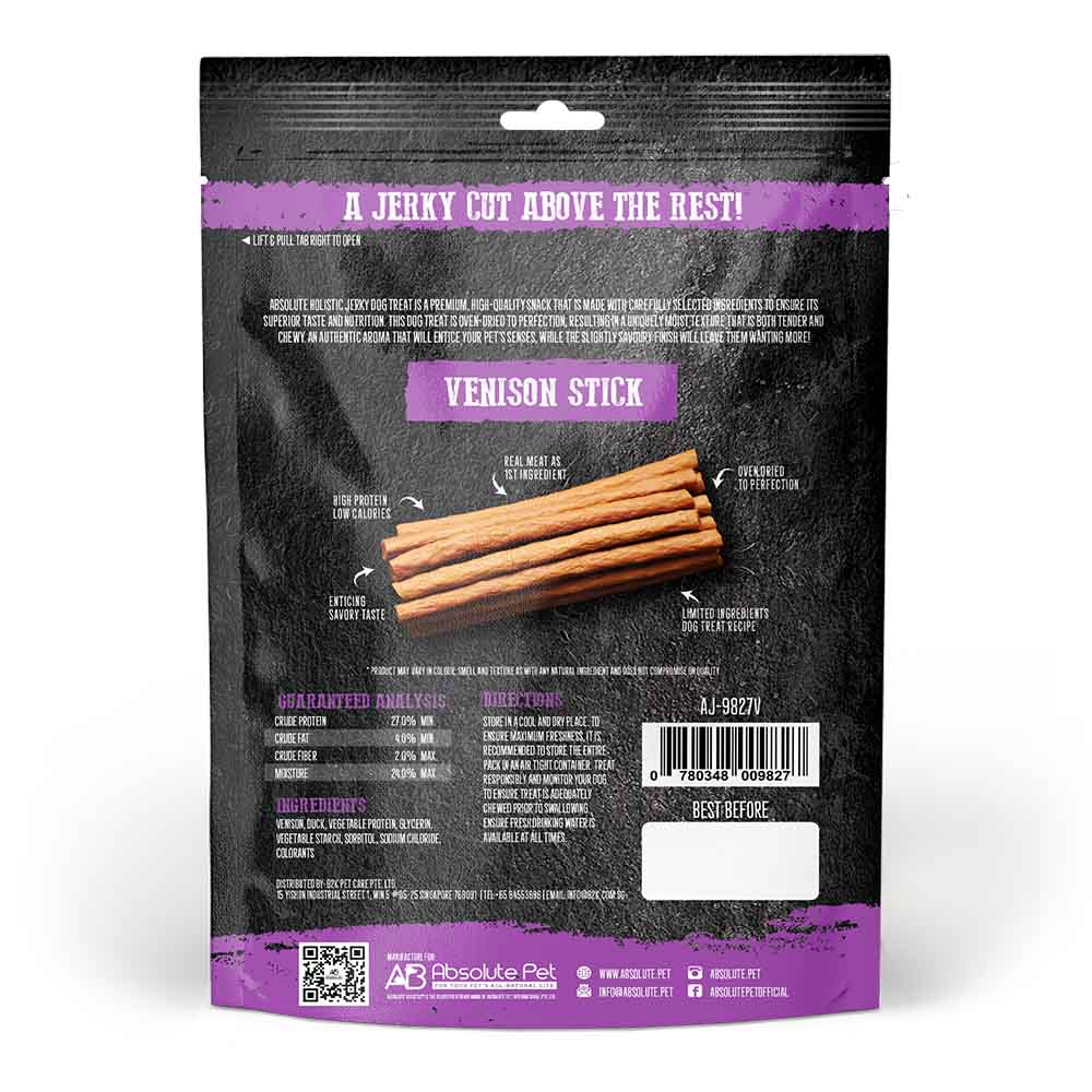 20% OFF: Absolute Holistic Venison Stick Grain Free Dog Treats 100g