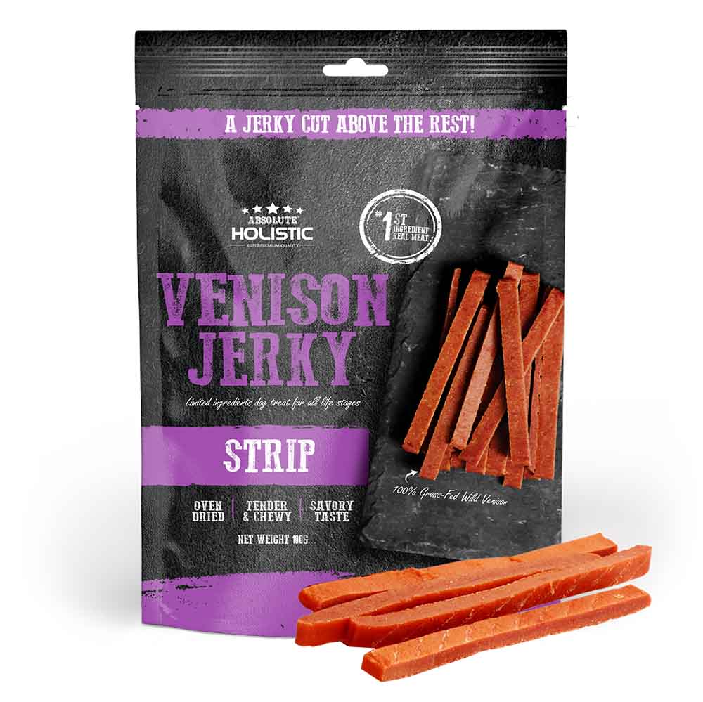 20% OFF: Absolute Holistic Venison Strip Grain Free Dog Treats 100g